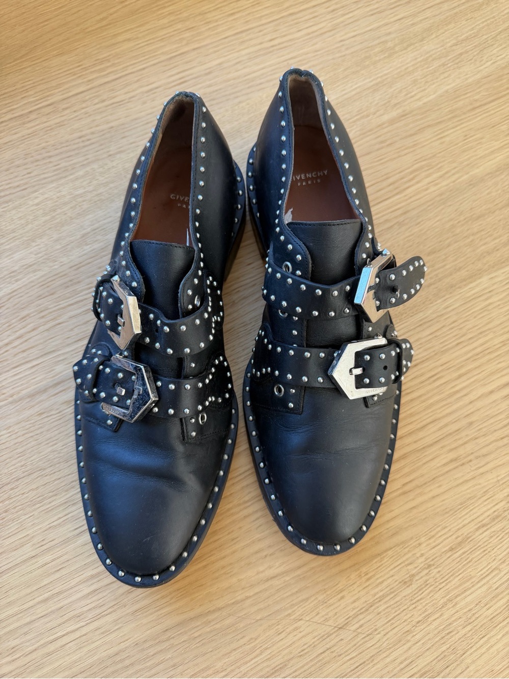 Givenchy Studded Buckle Loafers in Black Size 8